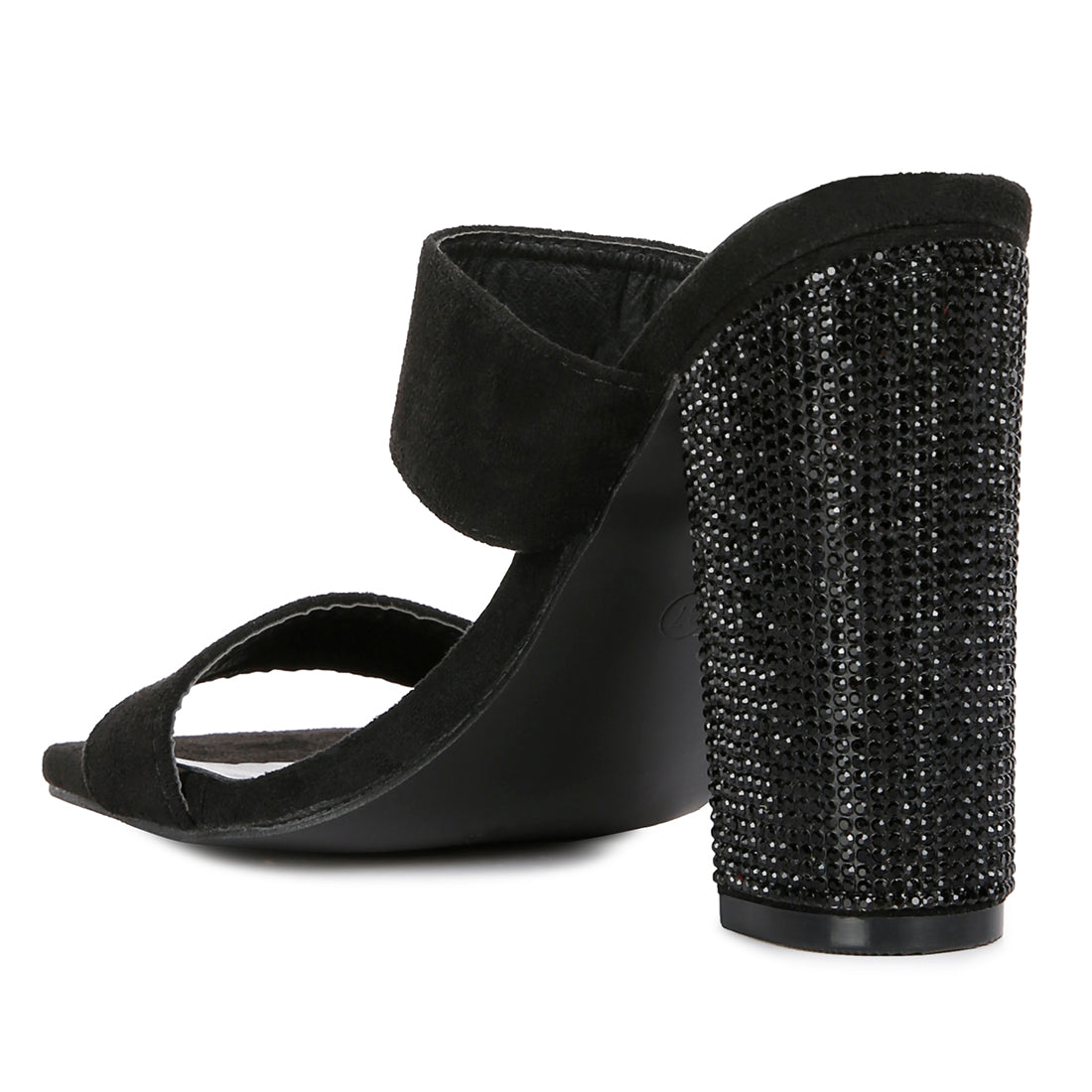 Black Diamante Set High Block Heeled Sandals