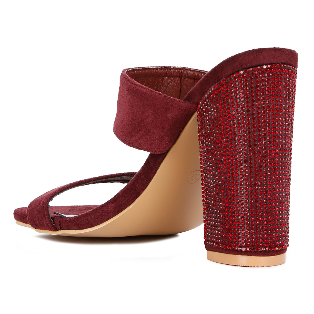 Burgundy Diamante Set High Block Heeled Sandals