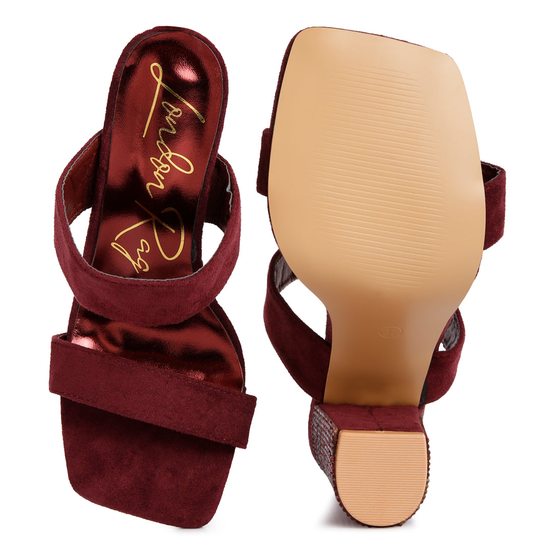 Burgundy Diamante Set High Block Heeled Sandals