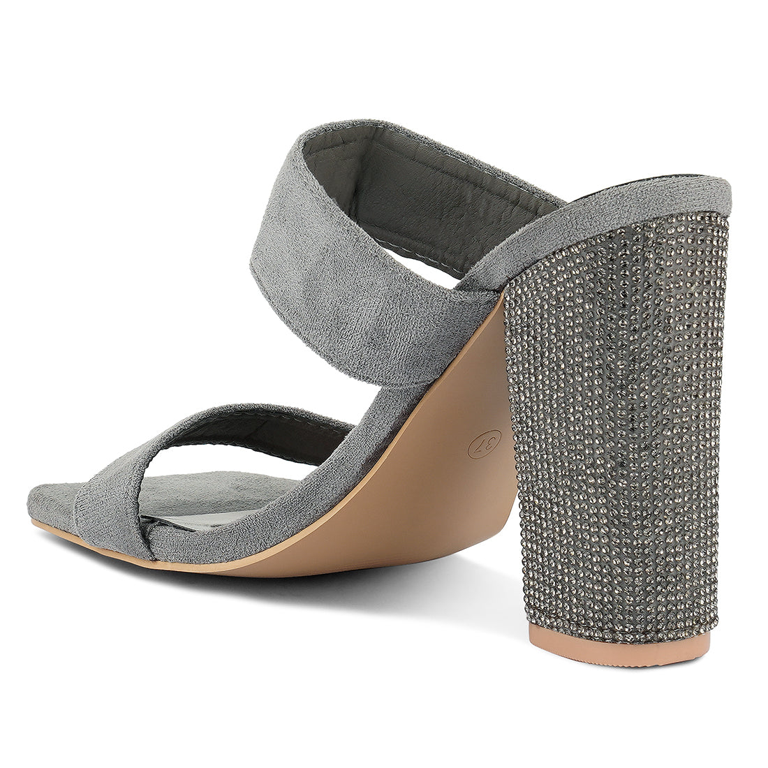 Grey Diamante Set High Block Heeled Sandals