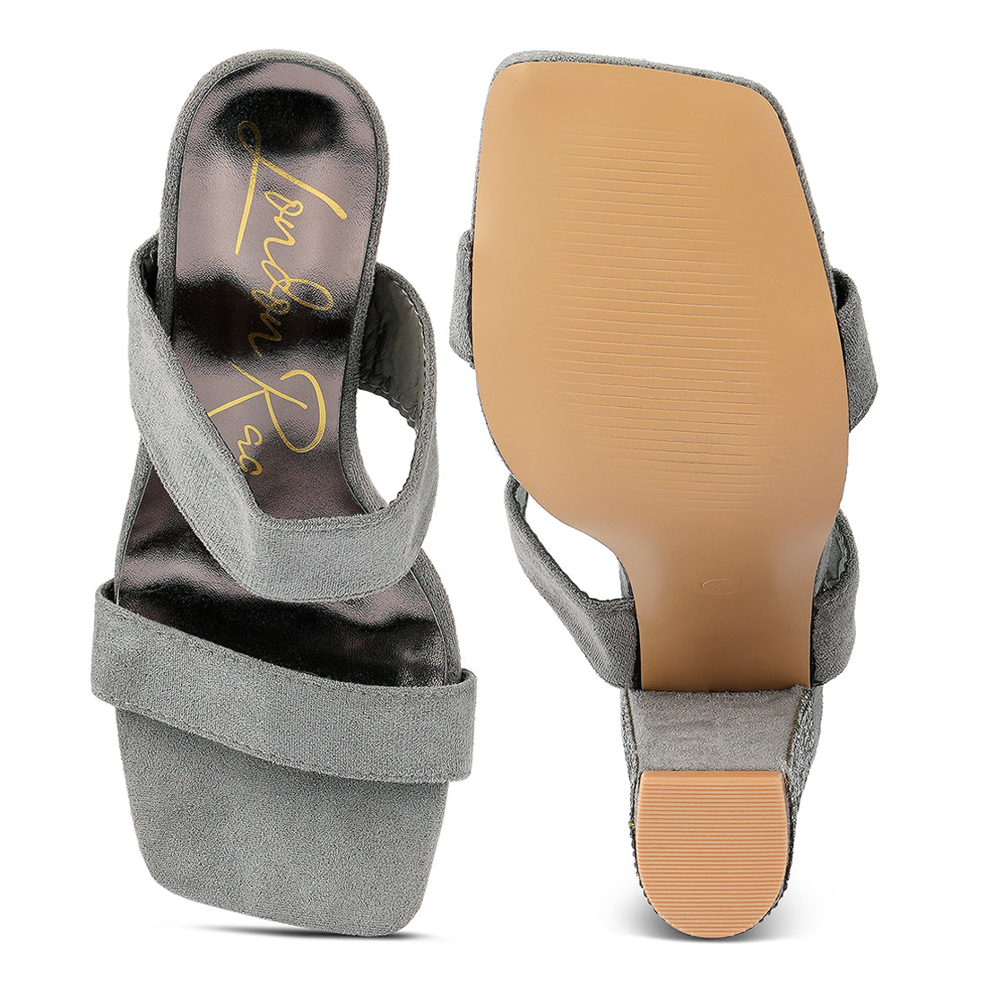 Grey Diamante Set High Block Heeled Sandals