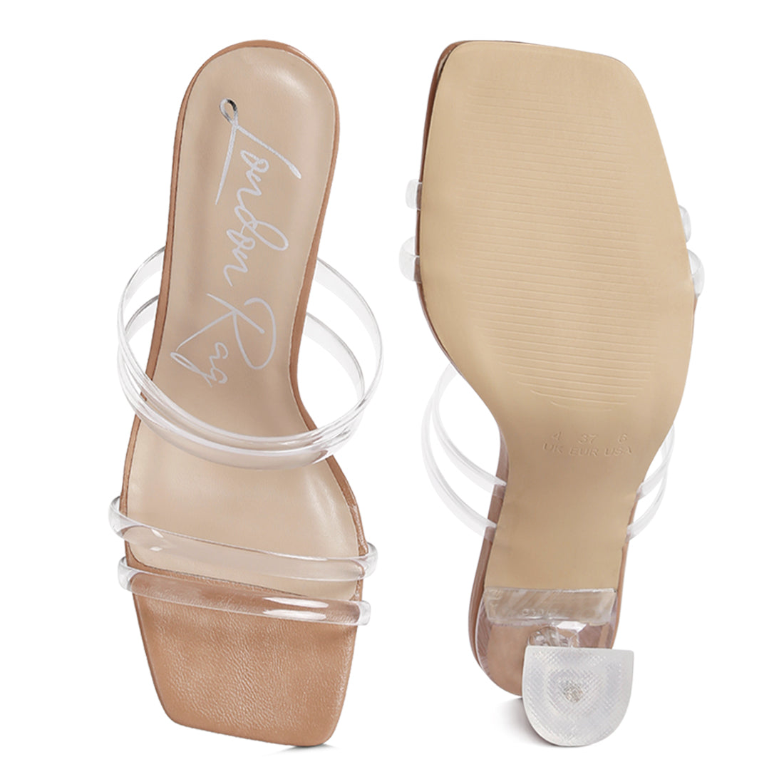 clear spool heeled sandal#color_camel