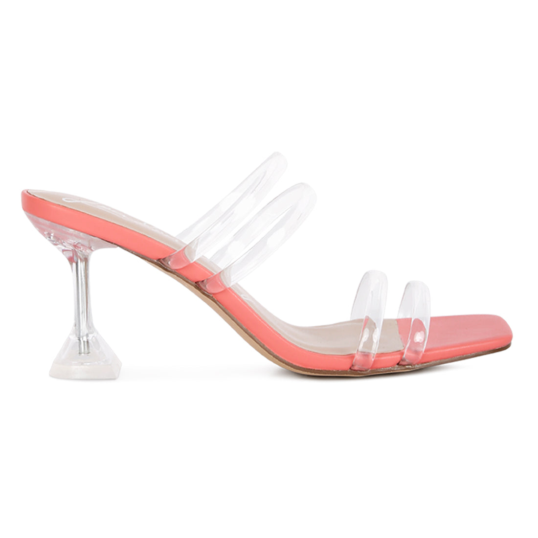 clear spool heeled sandal#color_coral
