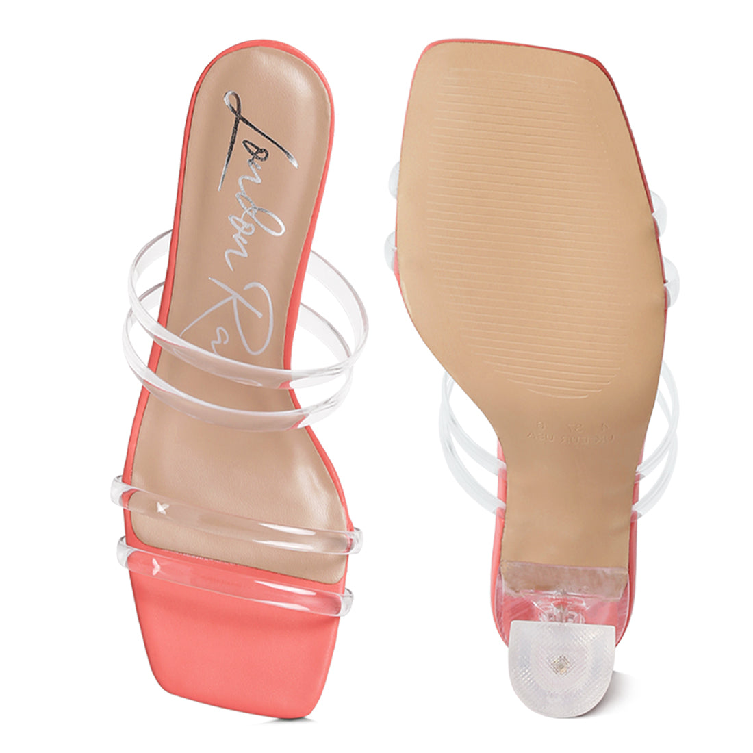 clear spool heeled sandal#color_coral