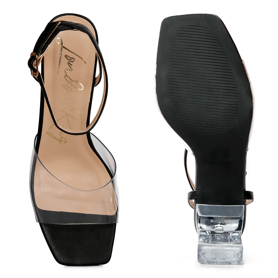 twinkle clear block heel sandal#color_black