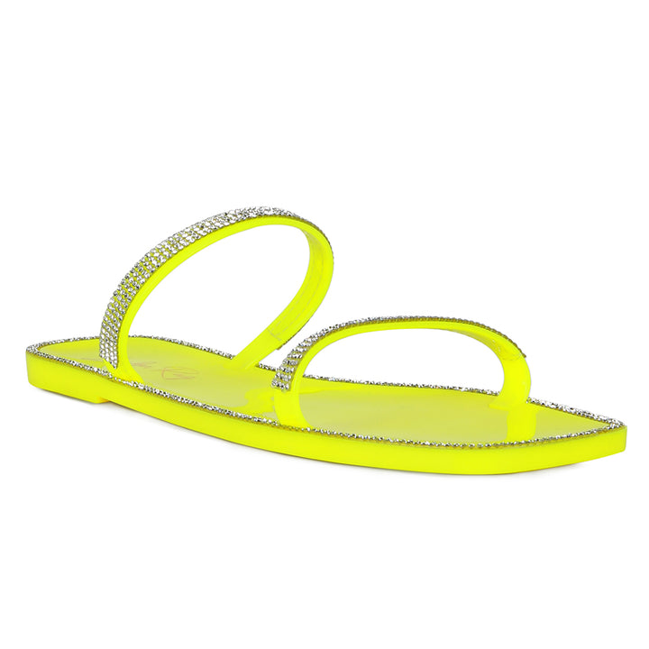 Yellow Diamante Detail Jelly Flat