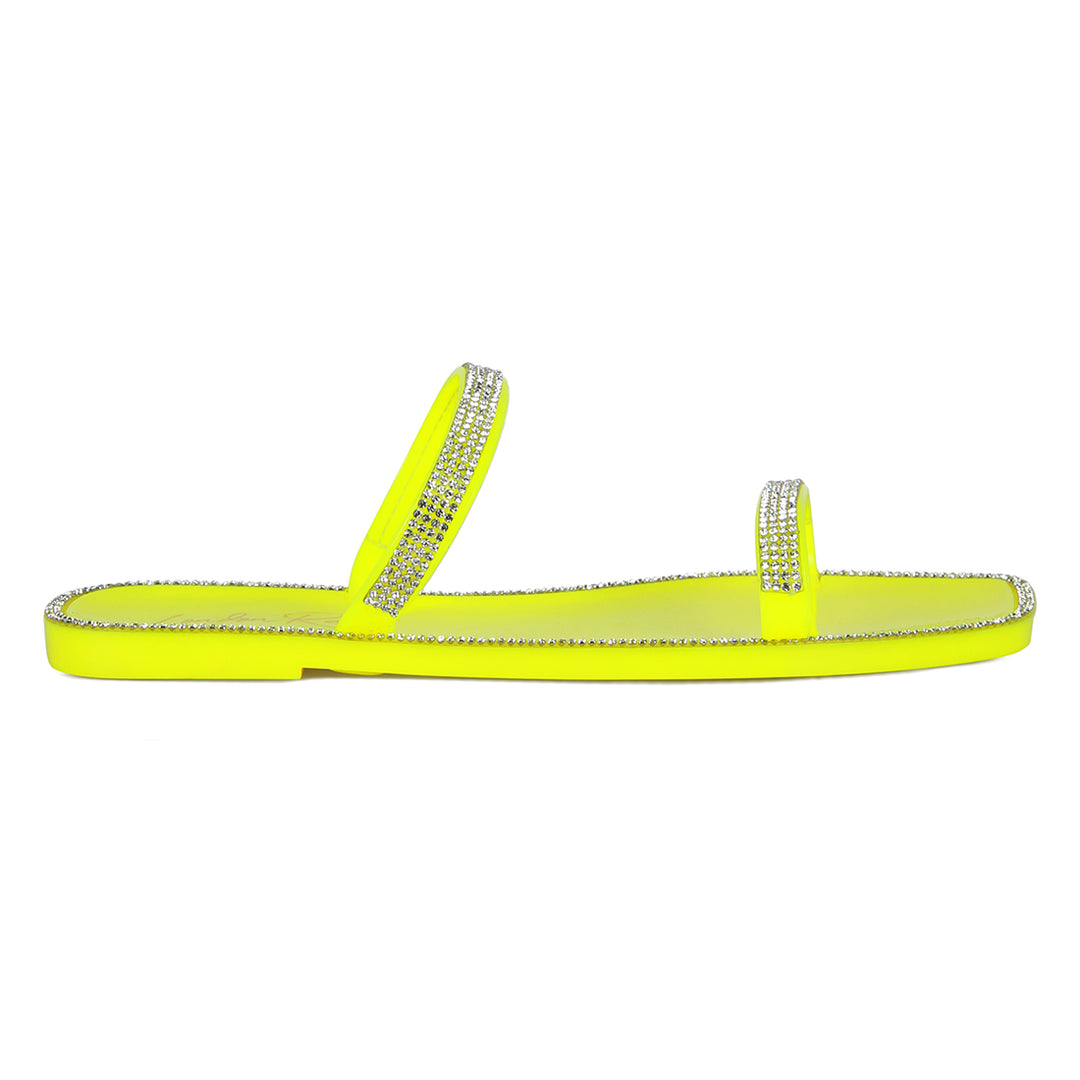 Yellow Diamante Detail Jelly Flat