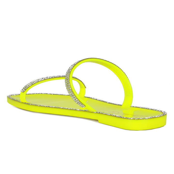 Yellow Diamante Detail Jelly Flat