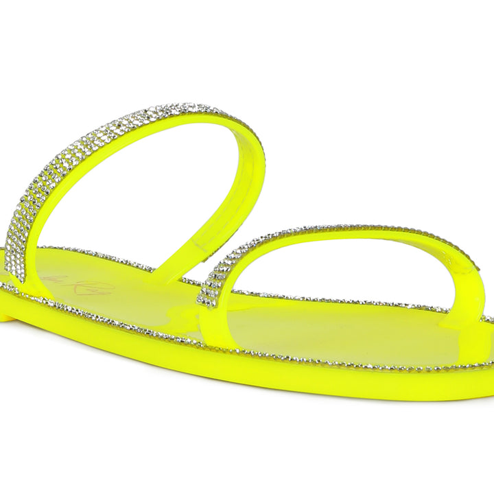 Yellow Diamante Detail Jelly Flat