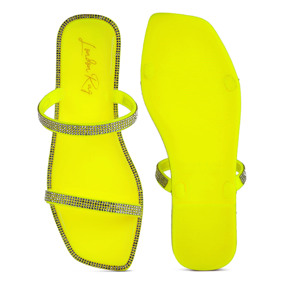 Yellow Diamante Detail Jelly Flat