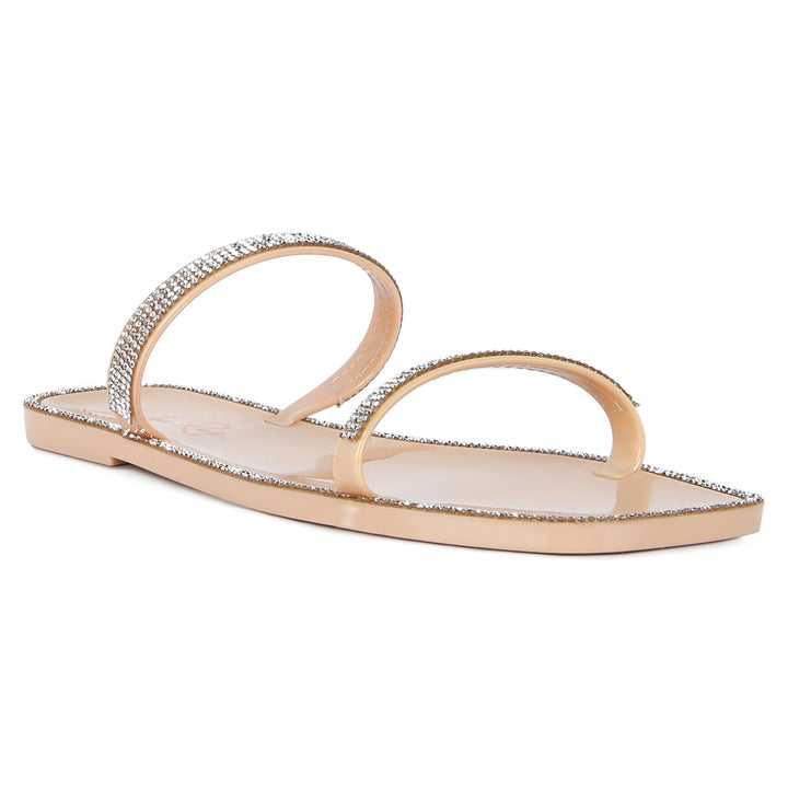 Beige Diamante Detail Jelly Flat