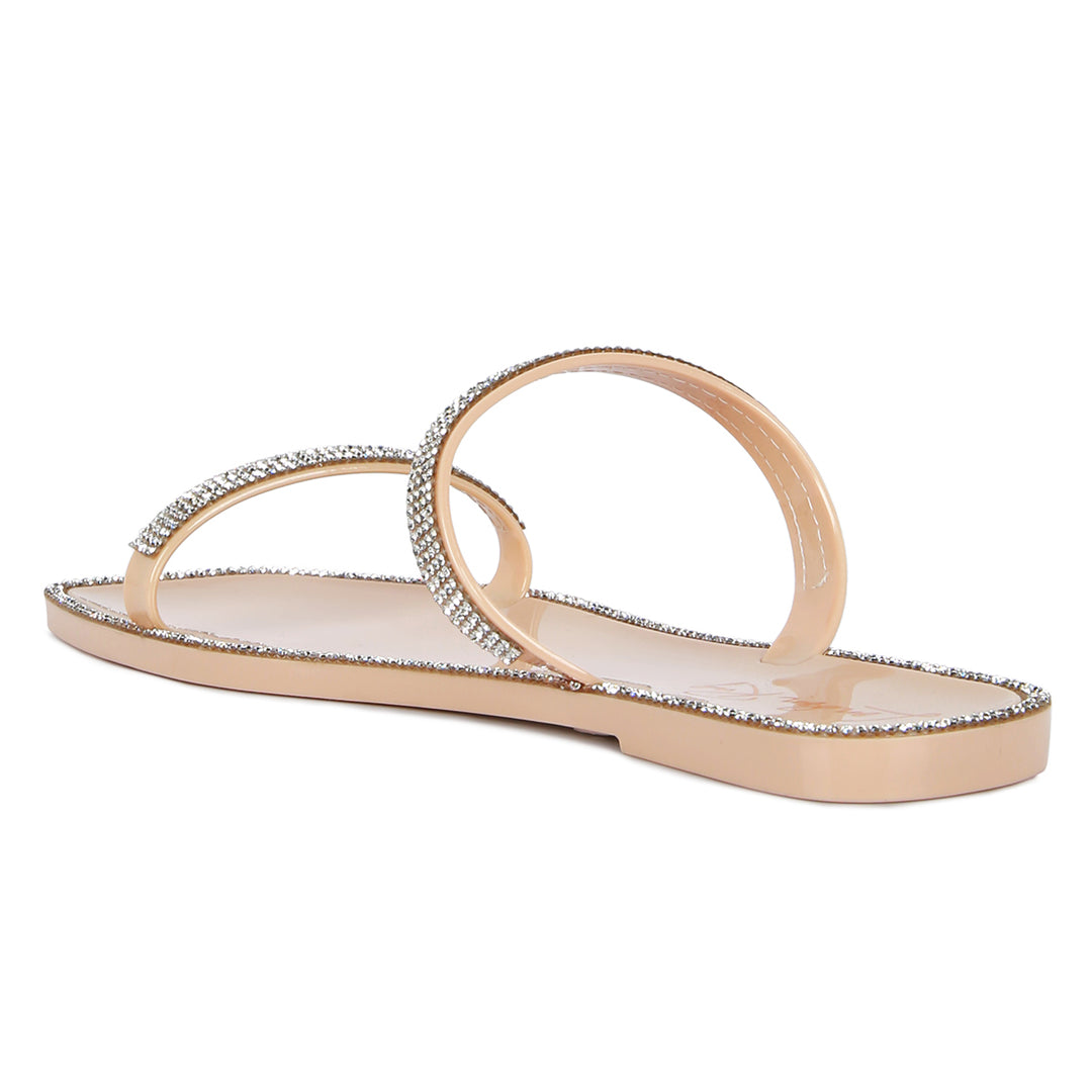 Beige Diamante Detail Jelly Flat