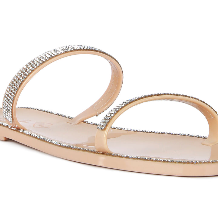 Beige Diamante Detail Jelly Flat