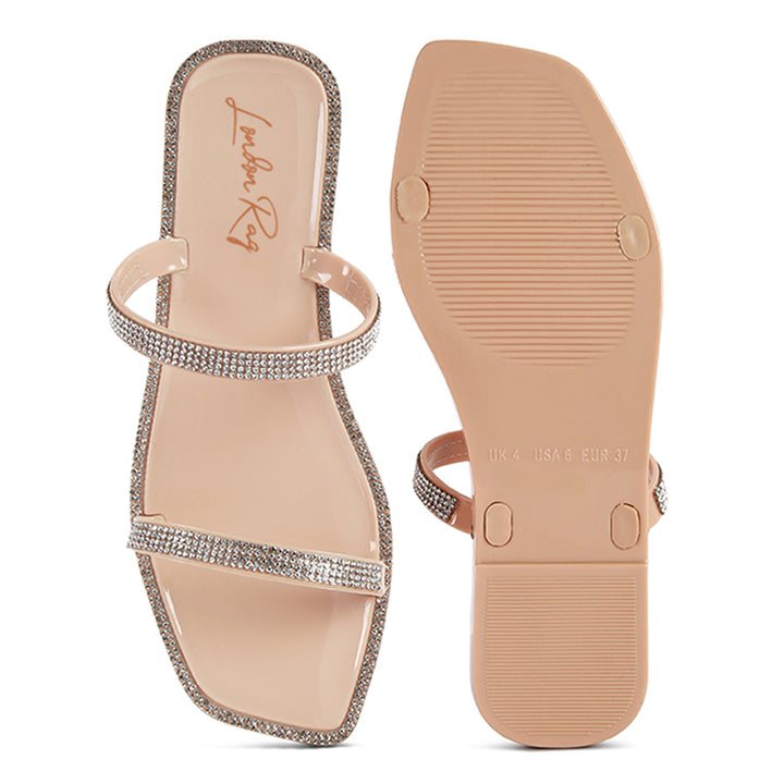 Beige Diamante Detail Jelly Flat