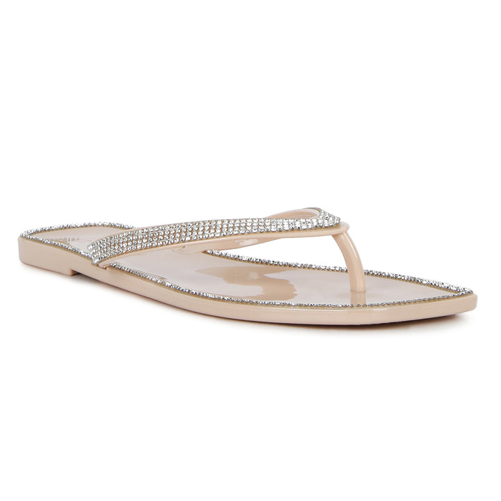 Nude Diamante Stud Detail Thong Flats