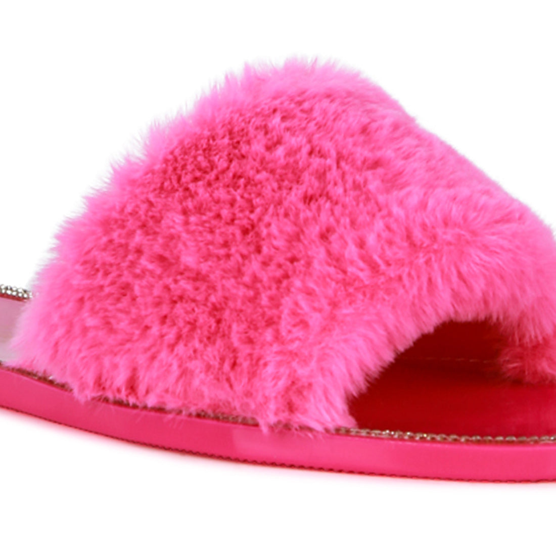 Pink Fur Diamante Detail Jelly Flats
