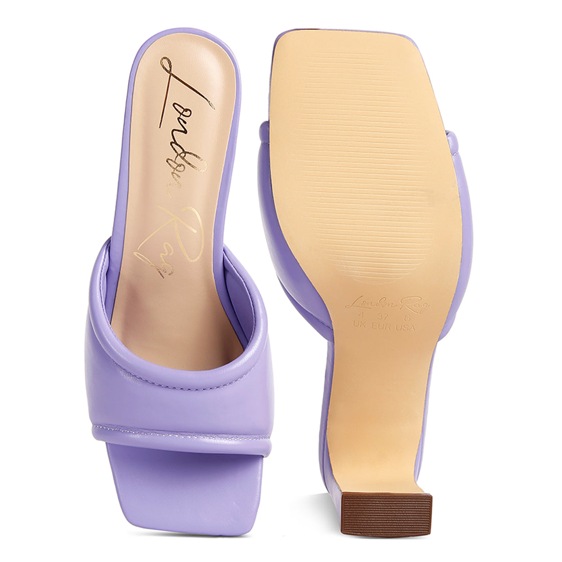 Lilac Quilted Block Heeled Sandals