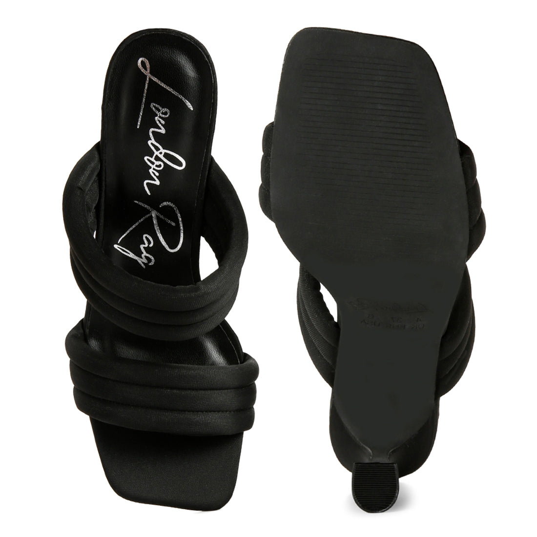 quilted straps spool heeled sandals#color_black