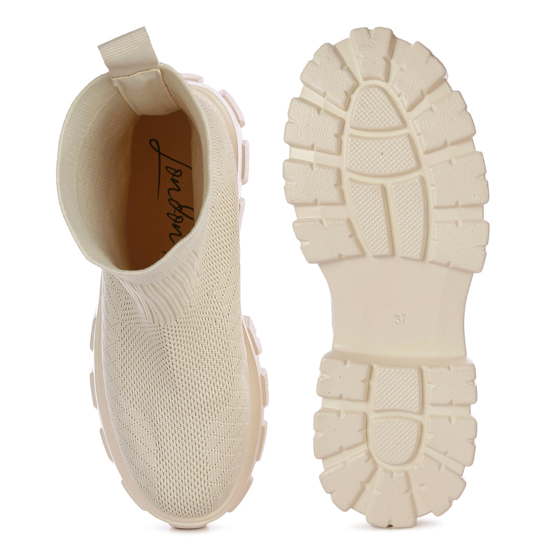 stretch knit ankle boots#color_beige