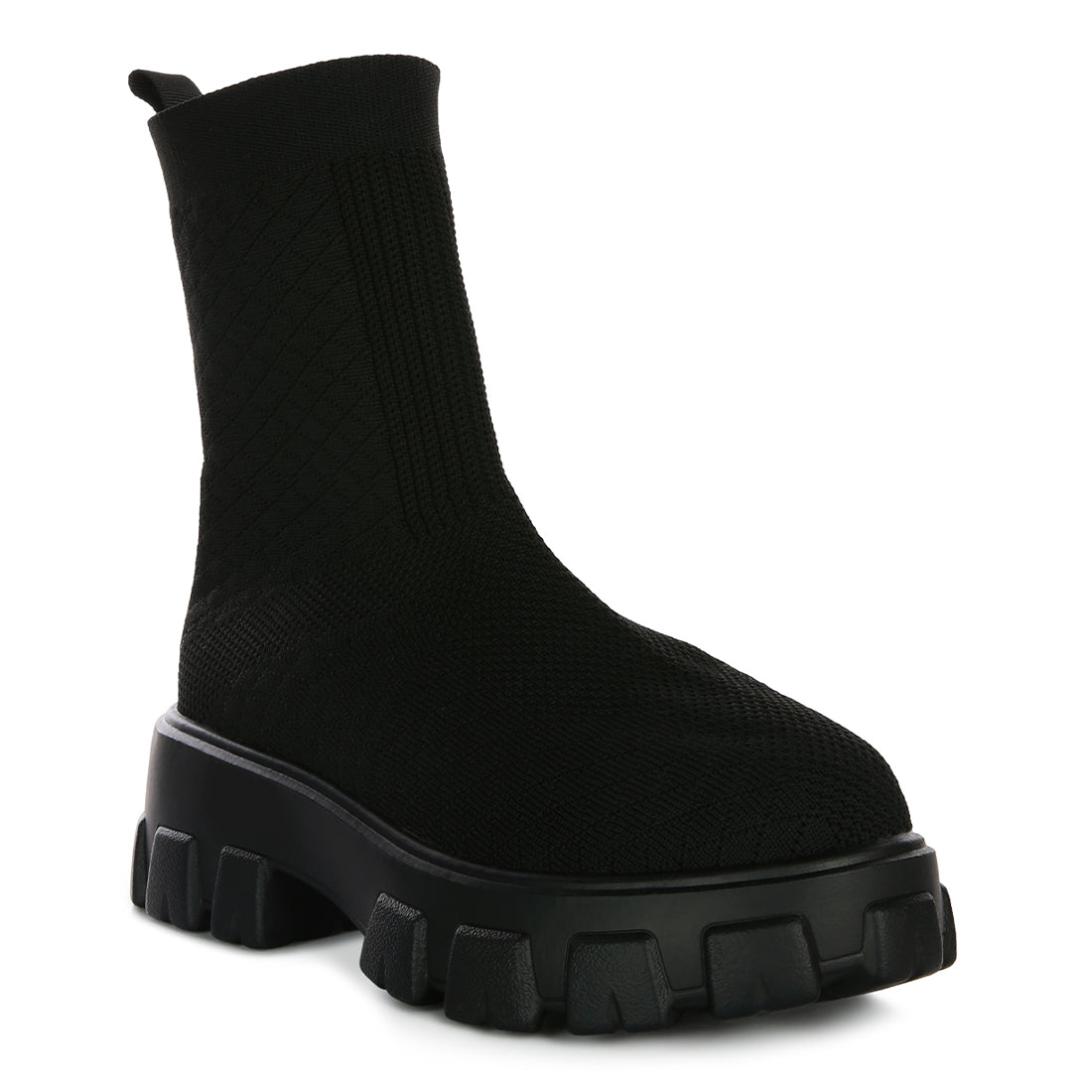 stretch knit ankle boots#color_black