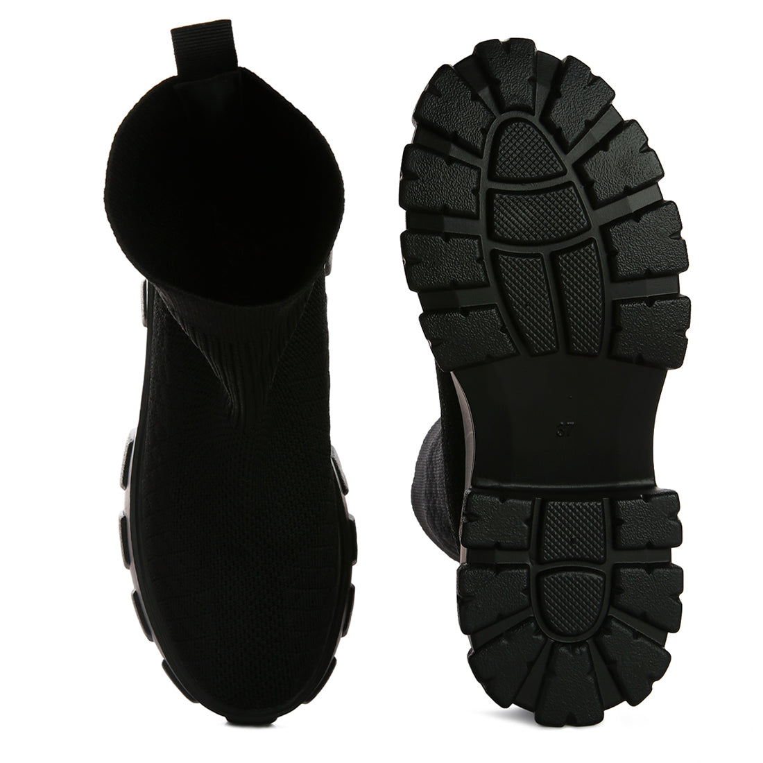 stretch knit ankle boots#color_black