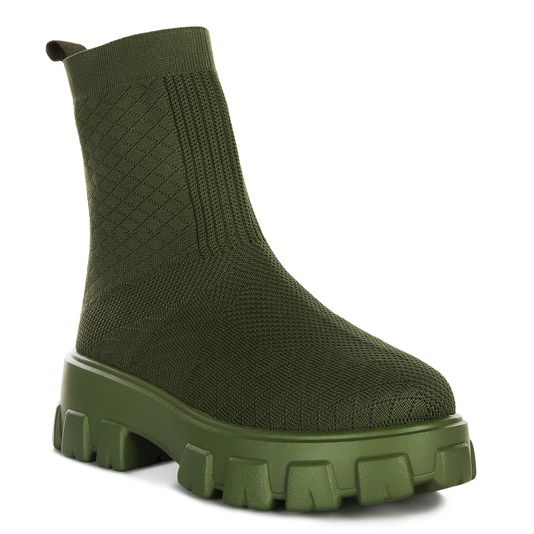 stretch knit ankle boots#color_olive