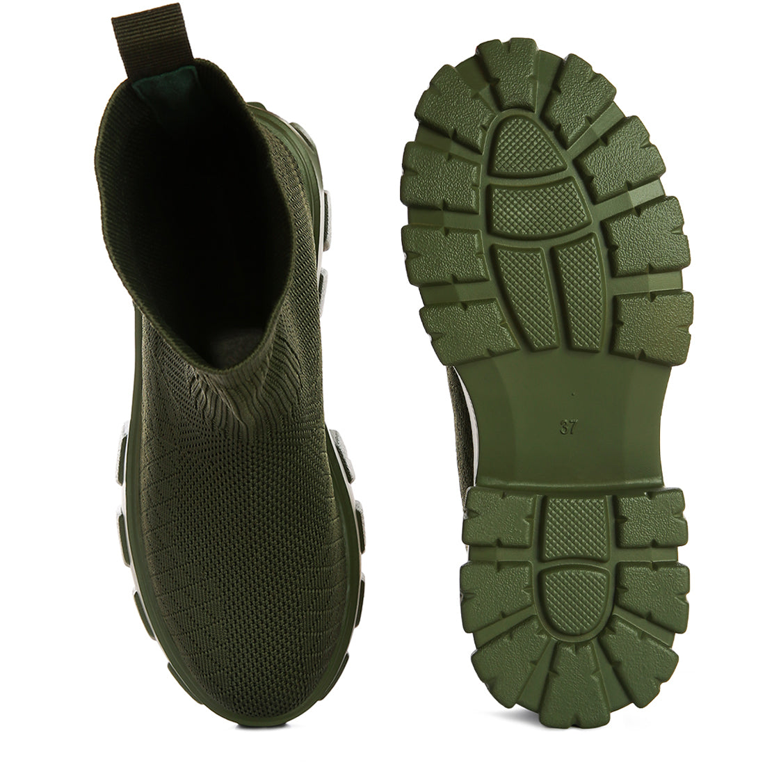 stretch knit ankle boots#color_olive