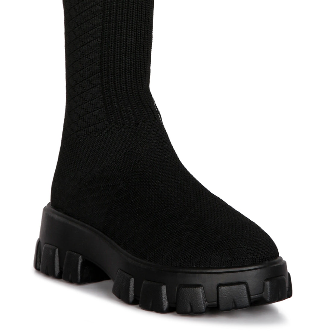 stretch knit knee high boots#color_black