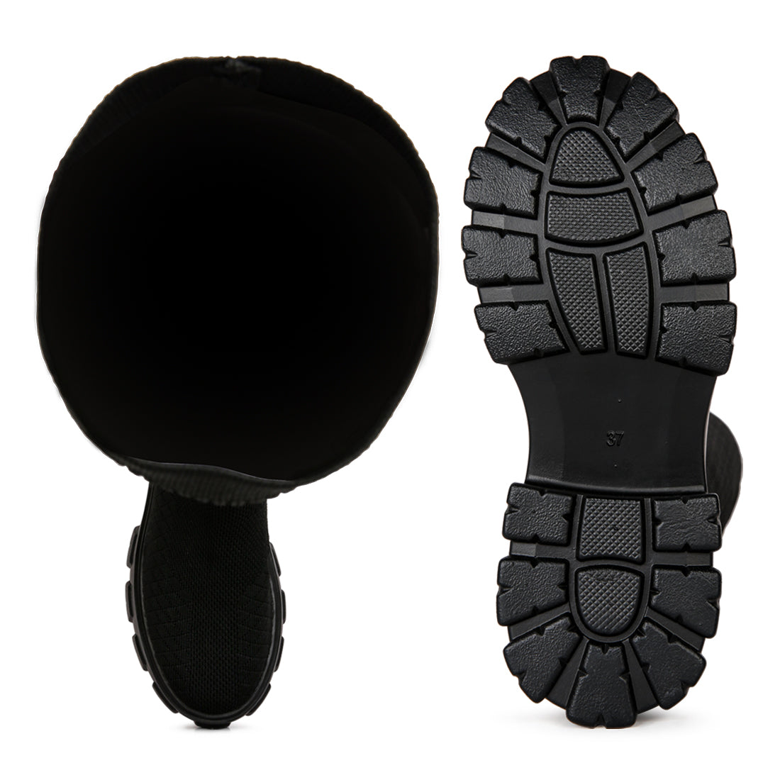 stretch knit knee high boots#color_black