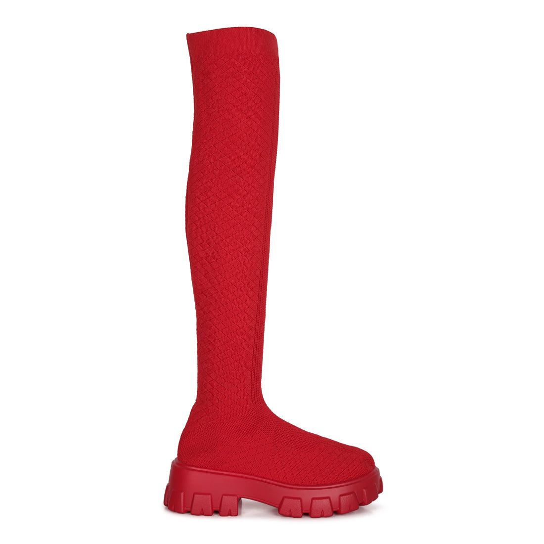 stretch knit knee high boots#color_red