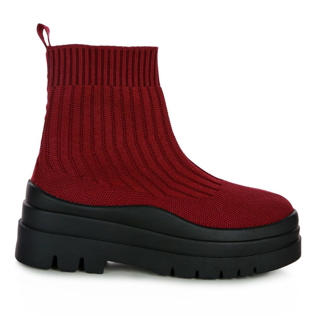 knitted platform chunky boots#color_burgundy
