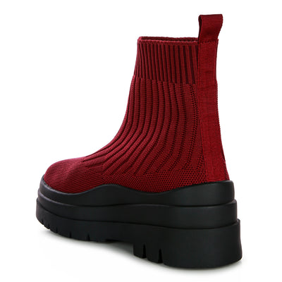 knitted platform chunky boots#color_burgundy