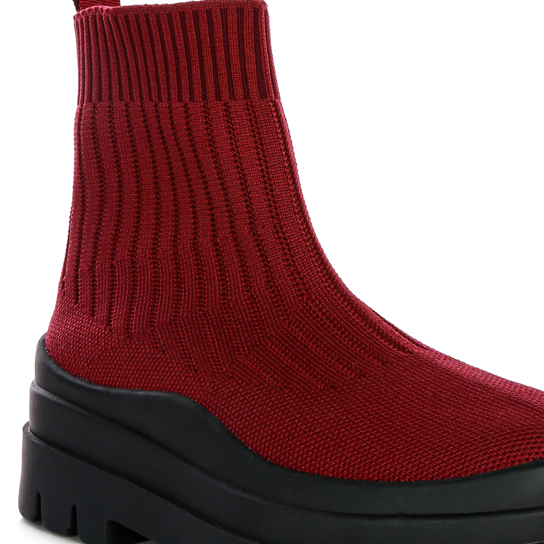 knitted platform chunky boots#color_burgundy