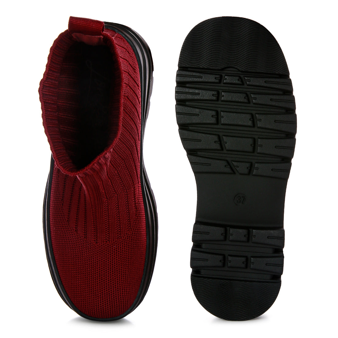 knitted platform chunky boots#color_burgundy
