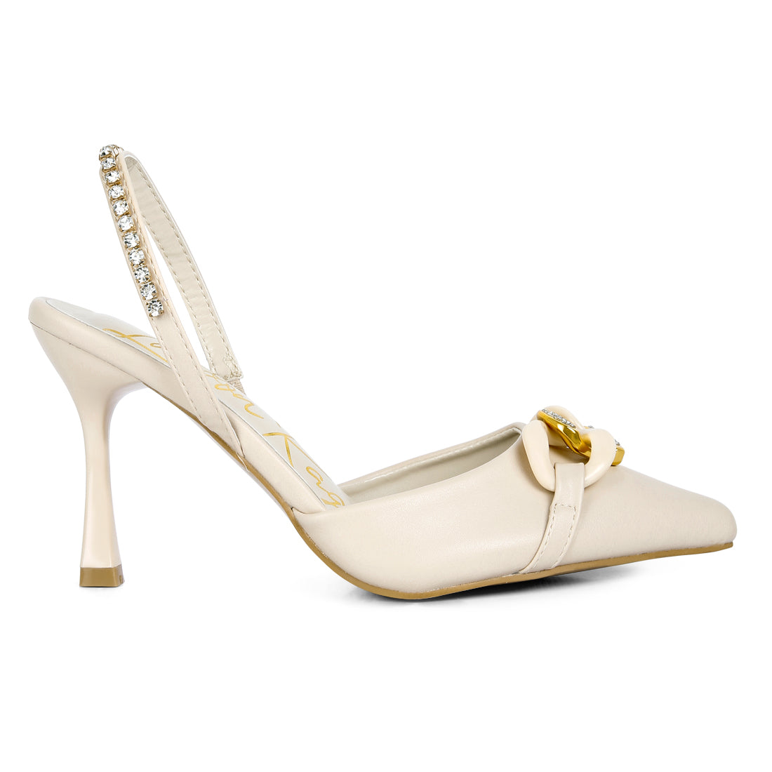 Beige Diamante Metal Chain Sandals