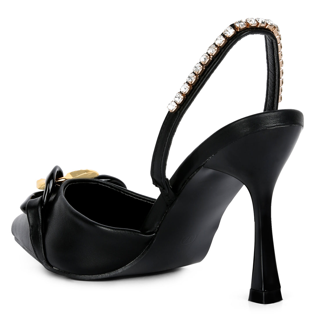 Black Diamante Metal Chain Sandals