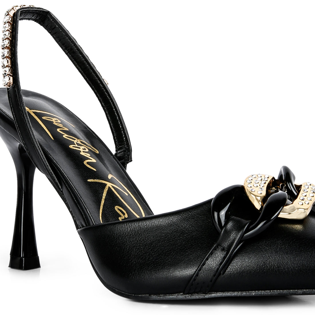 Black Diamante Metal Chain Sandals