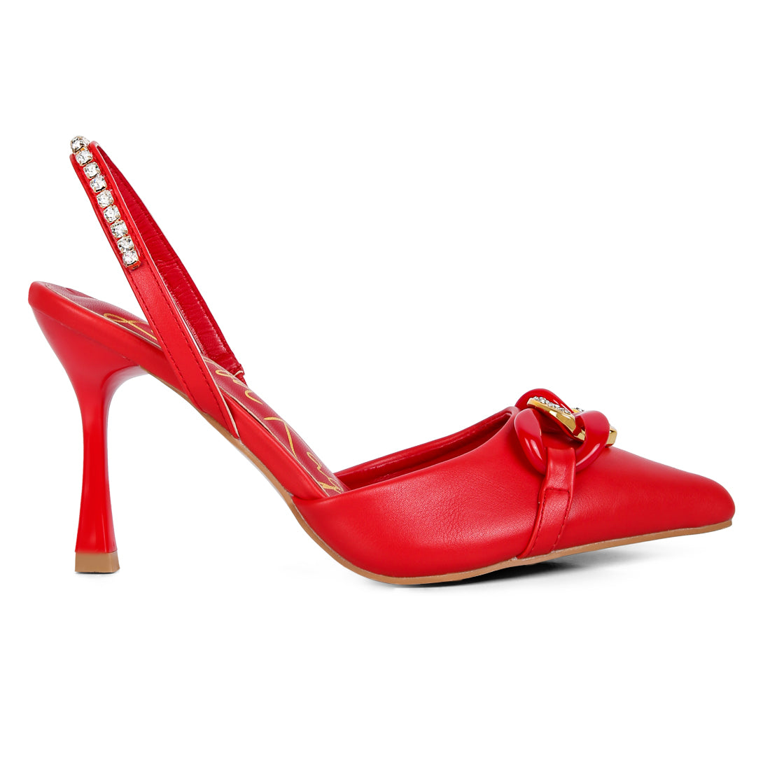 Red Diamante Metal Chain Sandals