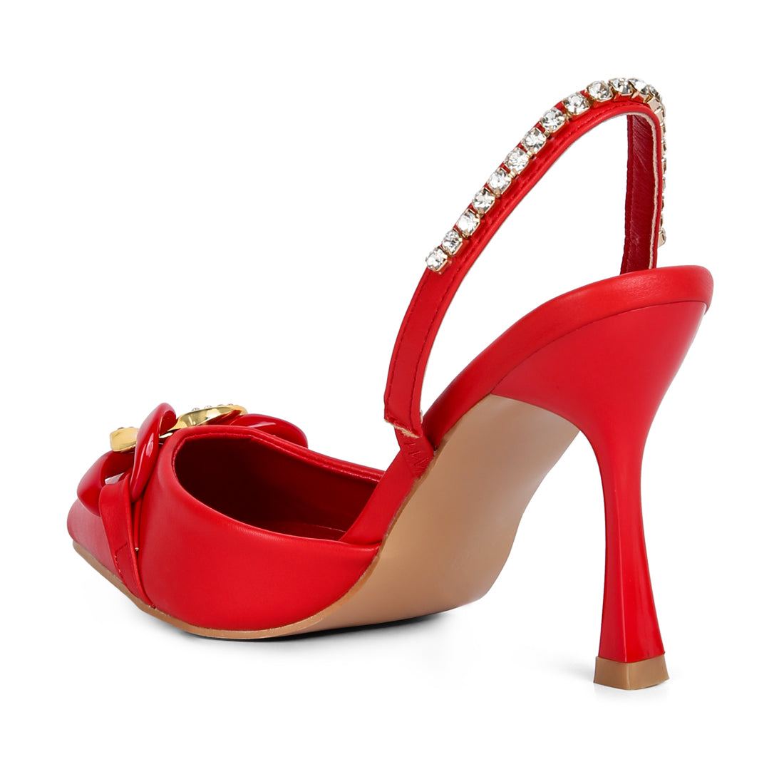 Red Diamante Metal Chain Sandals