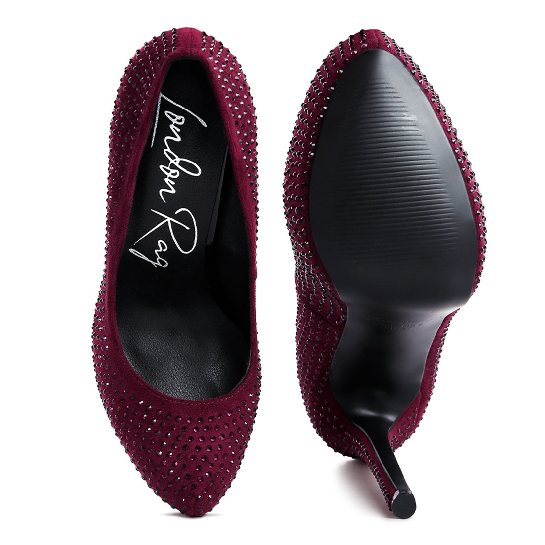Burgundy Heat Set Diamante Pumps