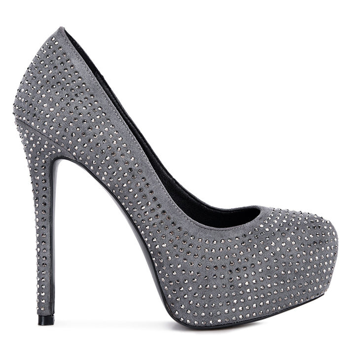 Grey Heat Set Diamante Pumps