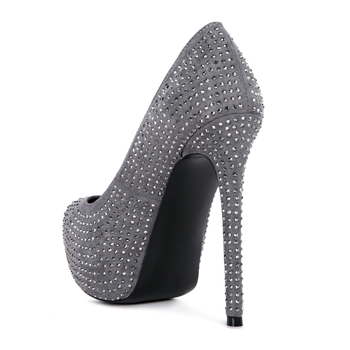 Grey Heat Set Diamante Pumps