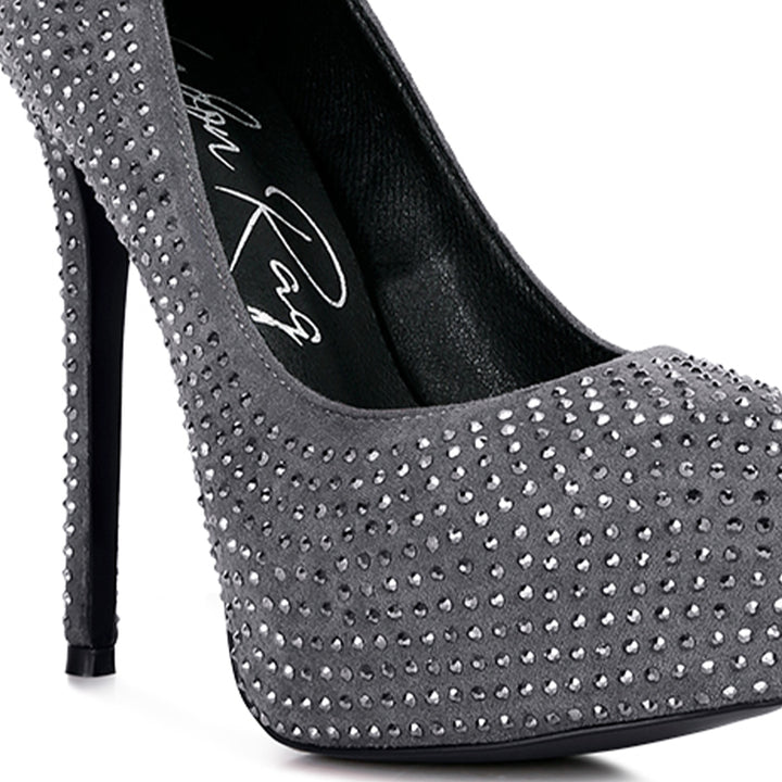 Grey Heat Set Diamante Pumps