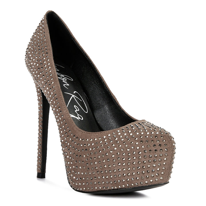 Taupe Heat Set Diamante Pumps