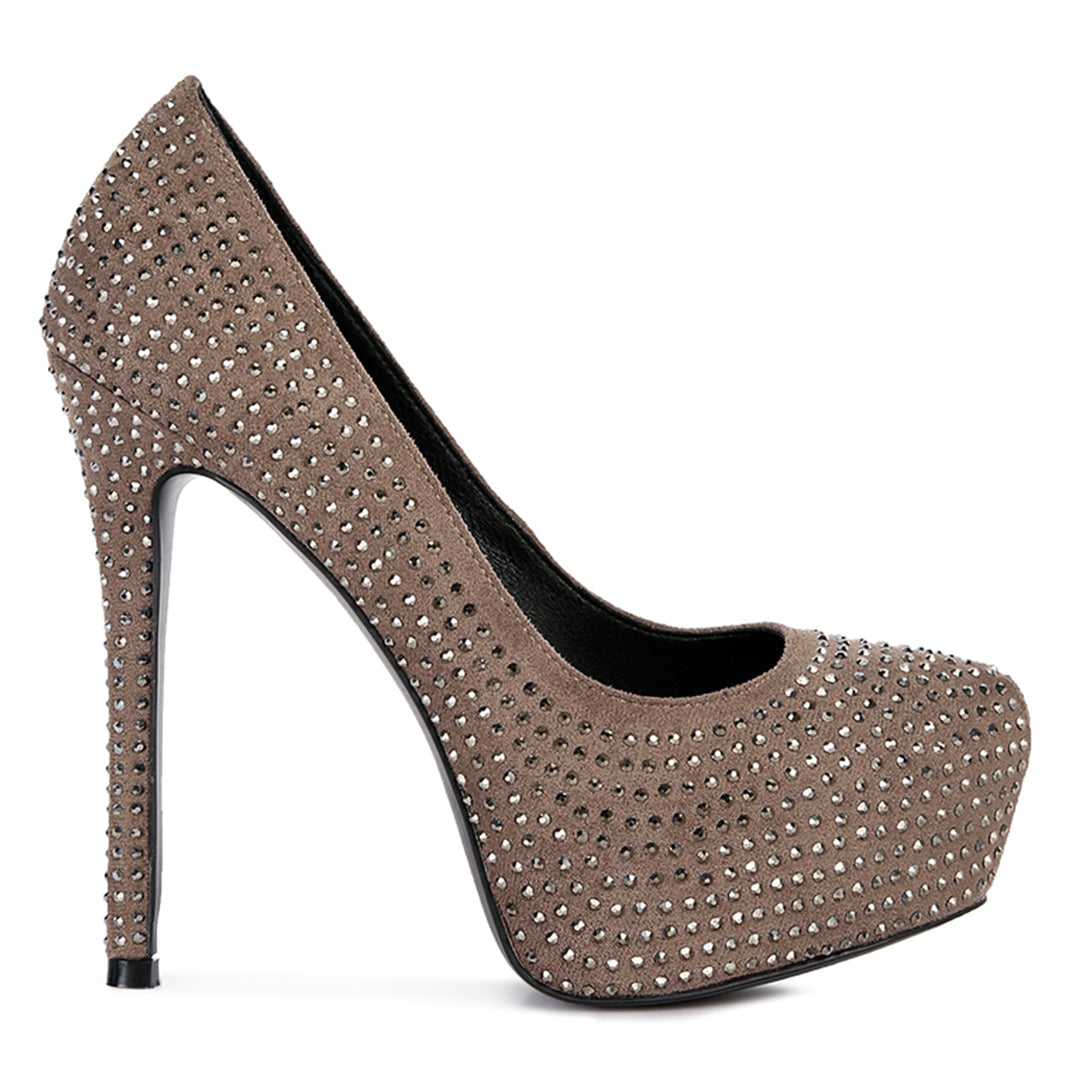 Taupe Heat Set Diamante Pumps