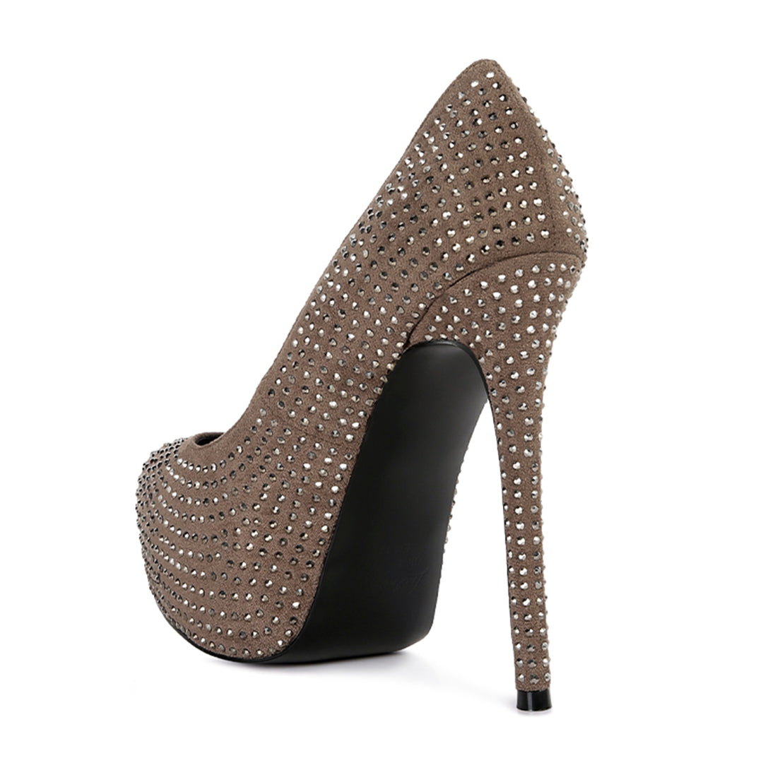 Taupe Heat Set Diamante Pumps