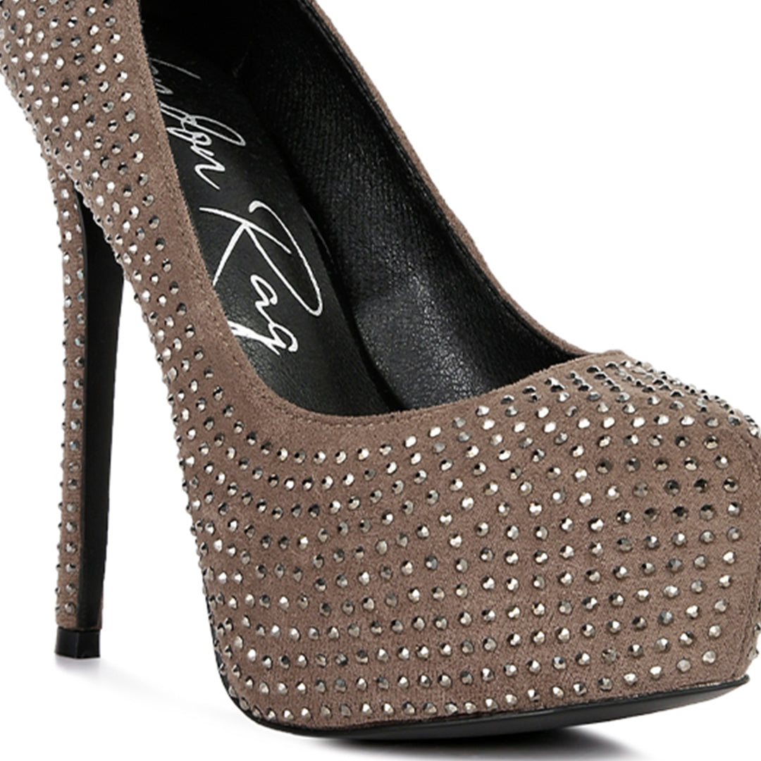 Taupe Heat Set Diamante Pumps