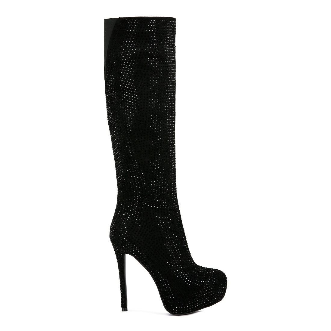 Black Diamante Stiletto Calf Boots