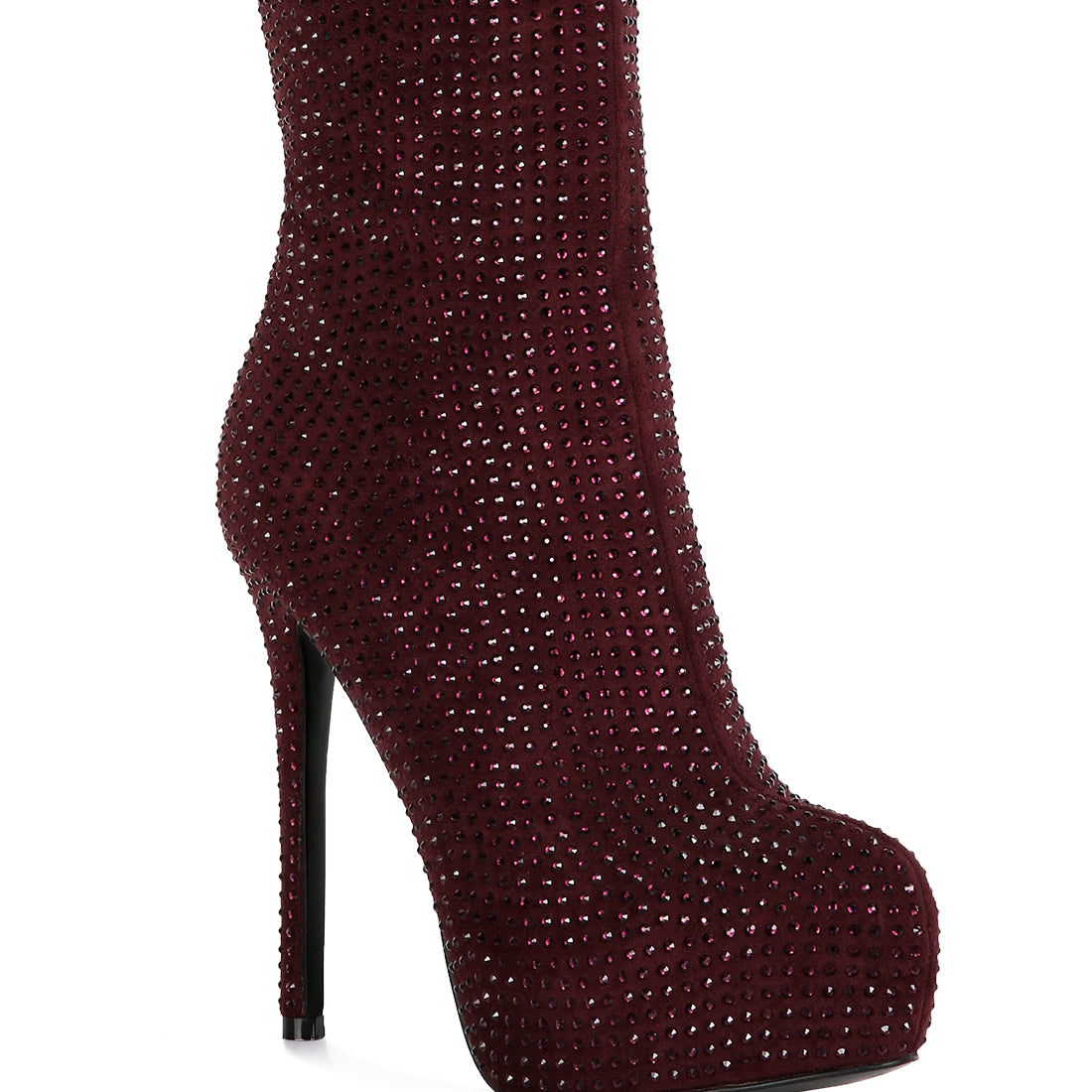 Burgundy Diamante Stiletto Calf Boots