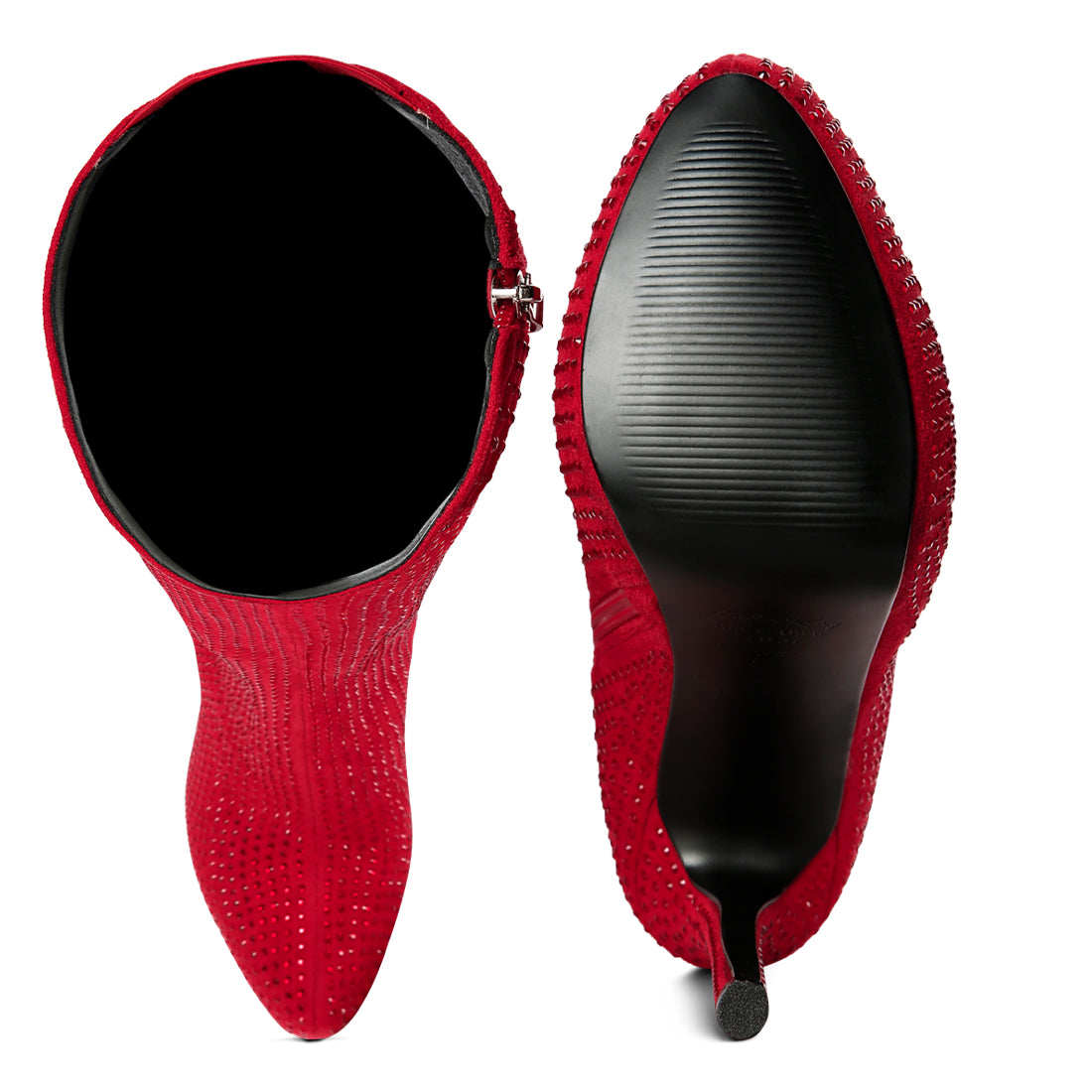 Red Diamante Stiletto Calf Boots
